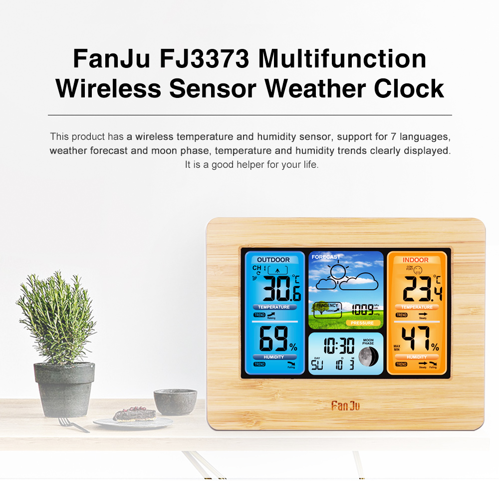 FanJu FJ3373 Digital Weather Station Alarm Clock with Temperature Humidity
