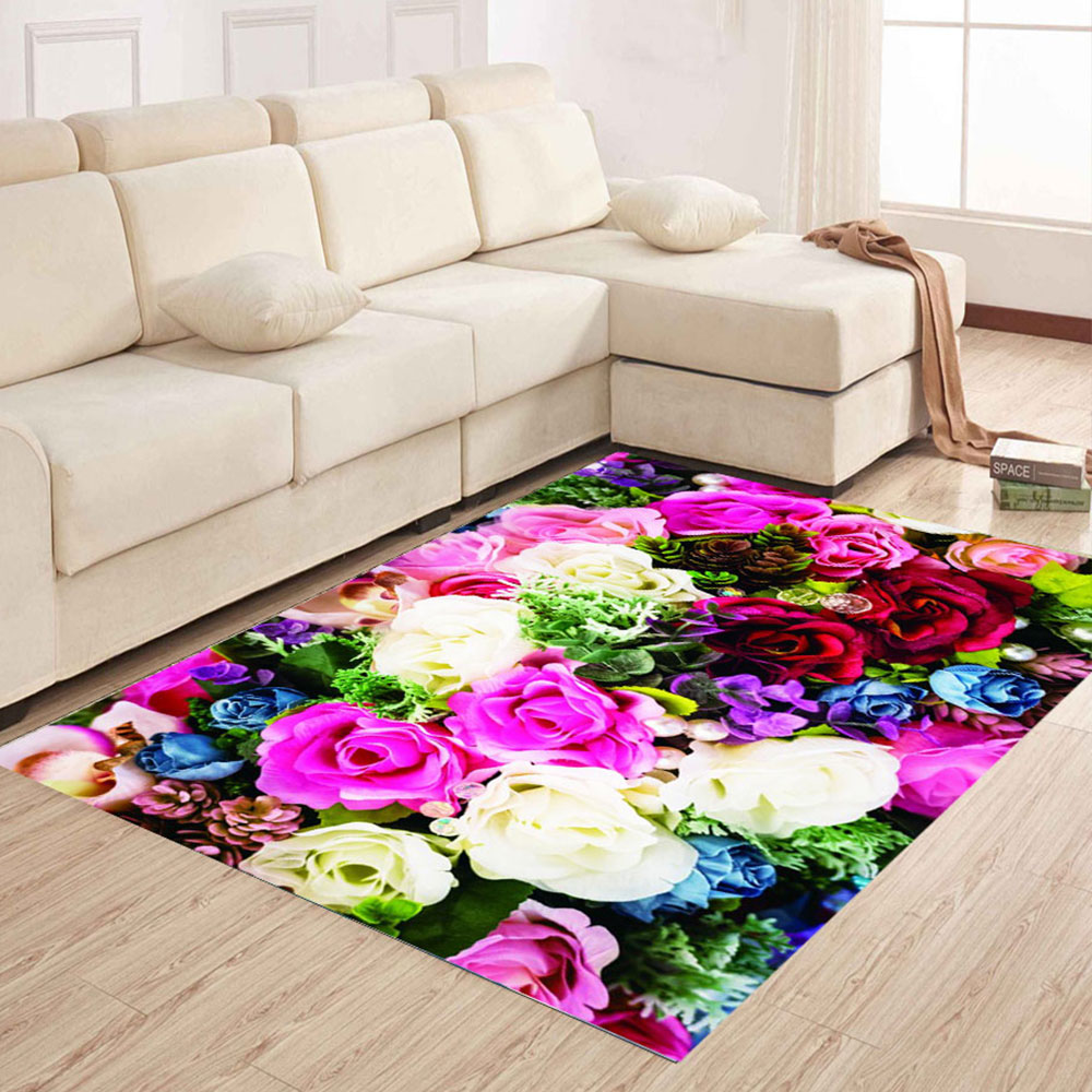 Bedroom Floor Mat Sweet Lifesome Flowers Pattern Anti-slip Soft Mat