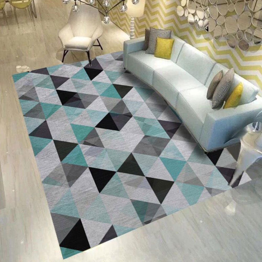Floor Mat Geometrical Pattern Color Block Washable Living Room Mat