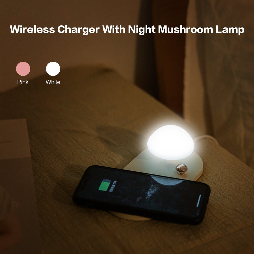 BRELONG Mushroom Wireless Fast Charger Touch Silicone Atmosphere Night Light