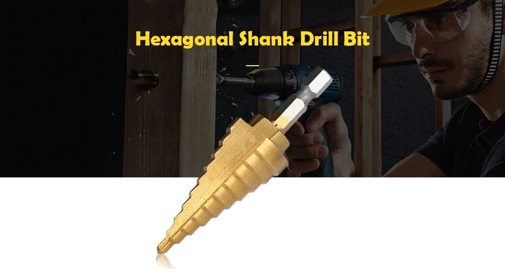 3PCS Hex Shank HSS Titanium Coated Step Drill Bit Set