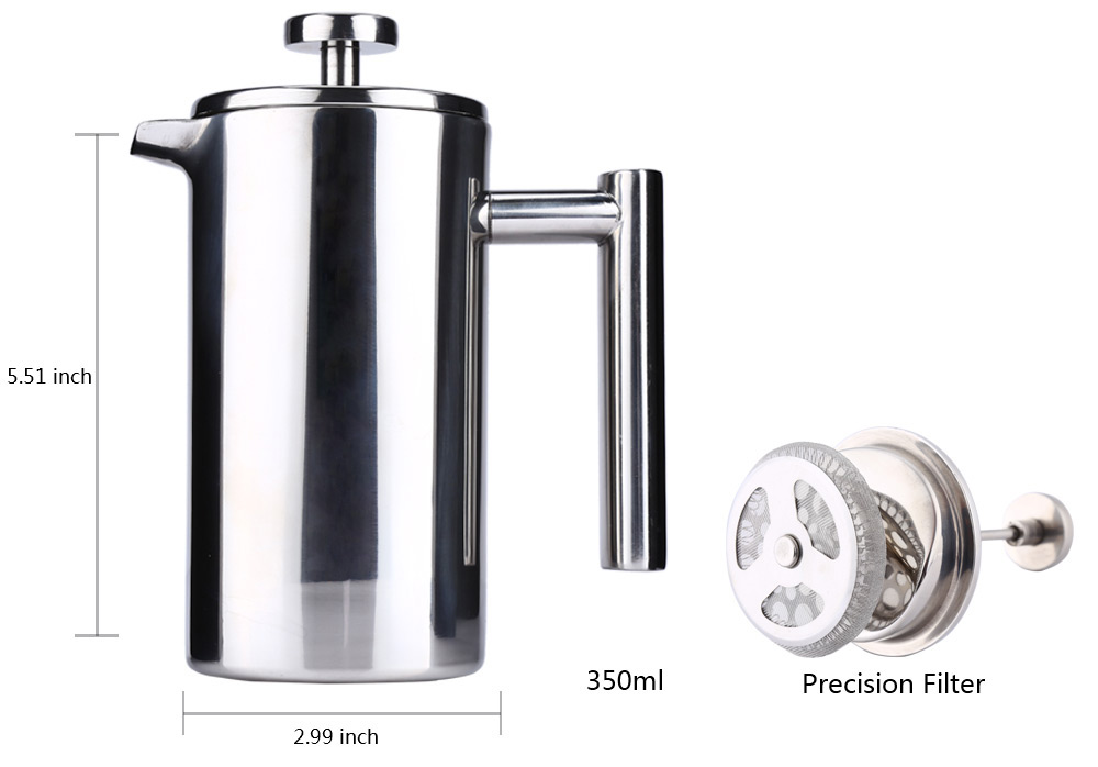 350ML Stainless Steel Cafetiere French Press with Filter Double Wall