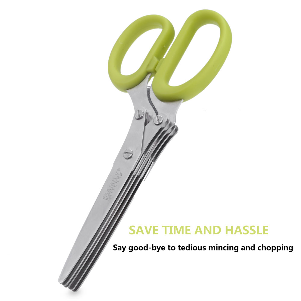 Stainless Steel Multipurpose 5 Blade Herb Scissors Kitchen Tool with Cleaning Comb