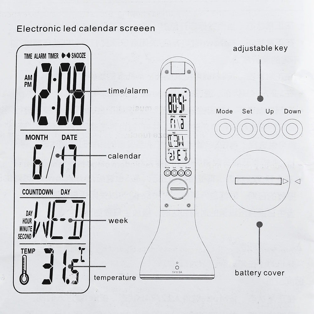 3 Level Dimmable LED Table Lamp Touch Sensitive Desk Light with Calendar Temperature Alarm Clock