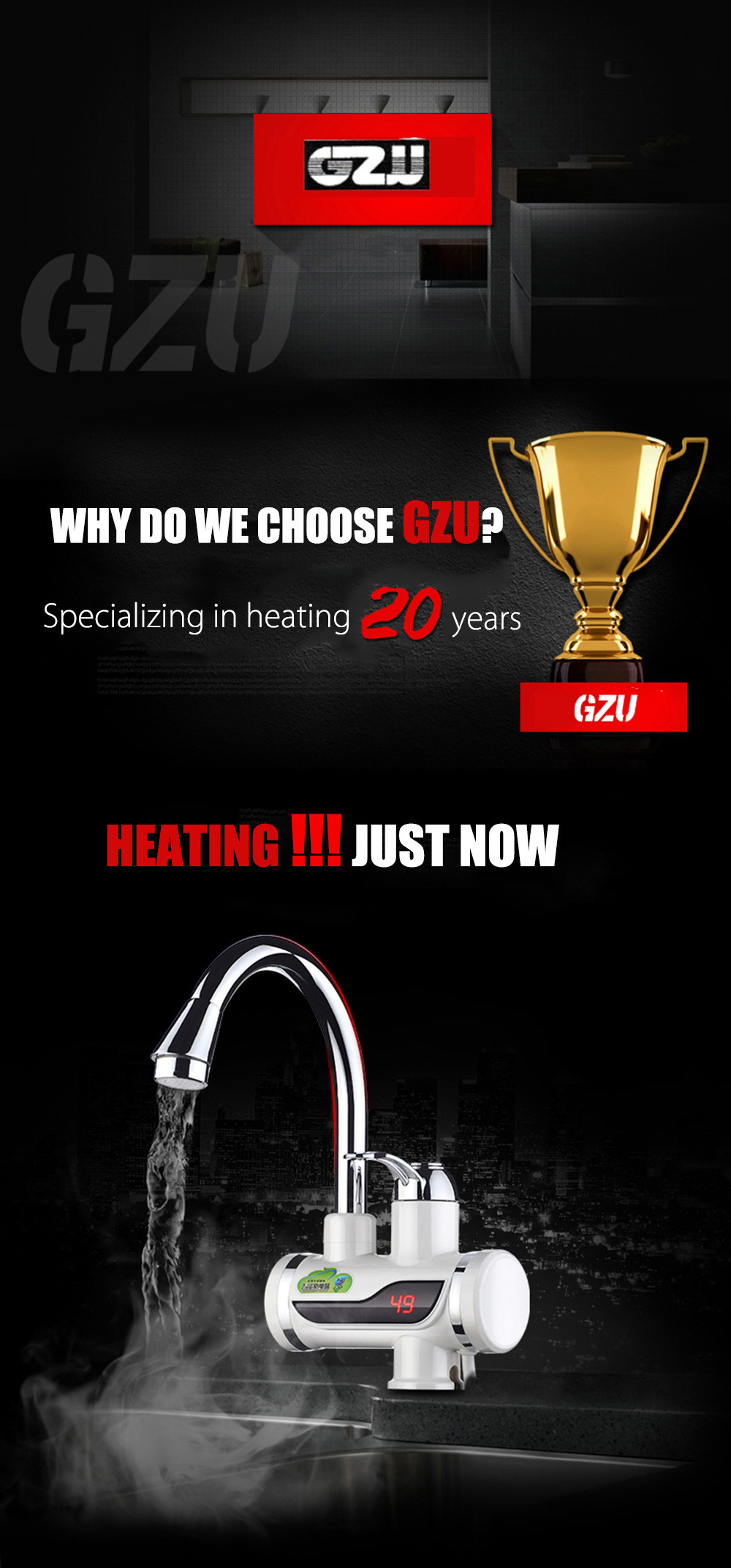 GZU ZM - D4 Tankless Electric Hot Water Heater Faucet Kitchen Accessories with LED Digital Display