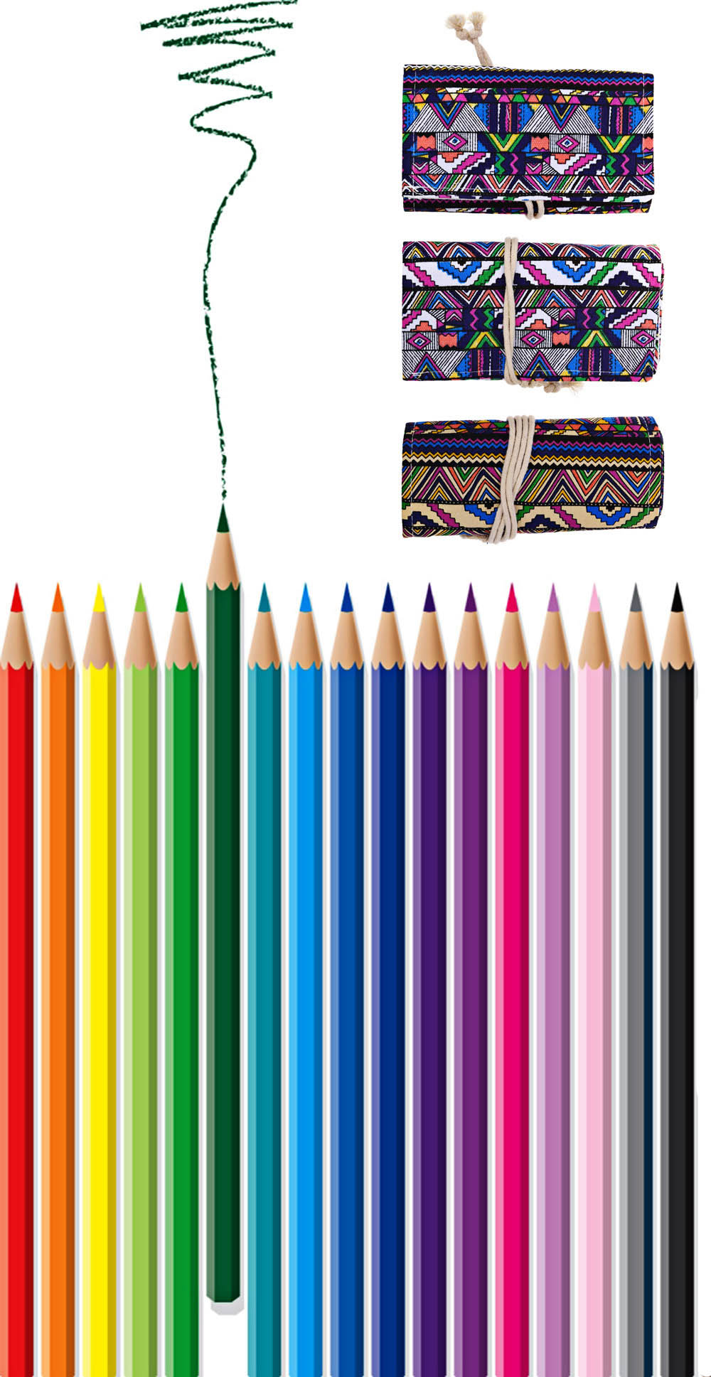48 Slots Portable Geometric Pattern Canvas Roll Up Pencil Bag