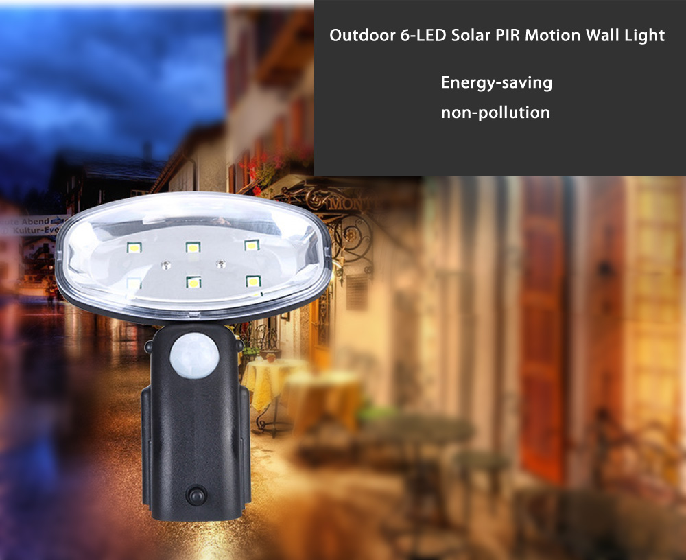 Outdoor 6-LED Solar Energy Wall Light Waterproof PIR Motion Sensor Lamp