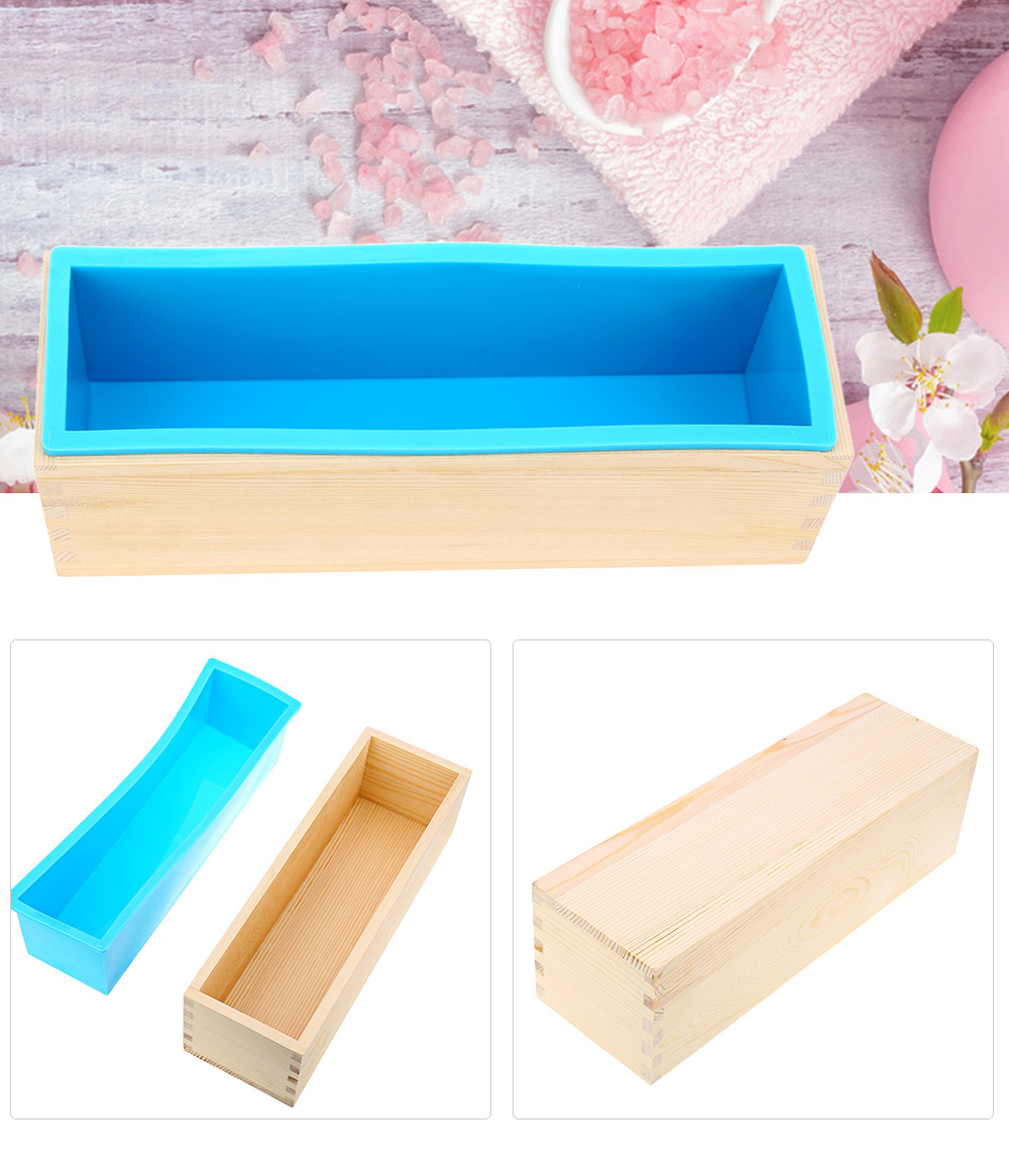 1200g Silicone Soap Loaf Mold Wooden Box DIY Making Tools