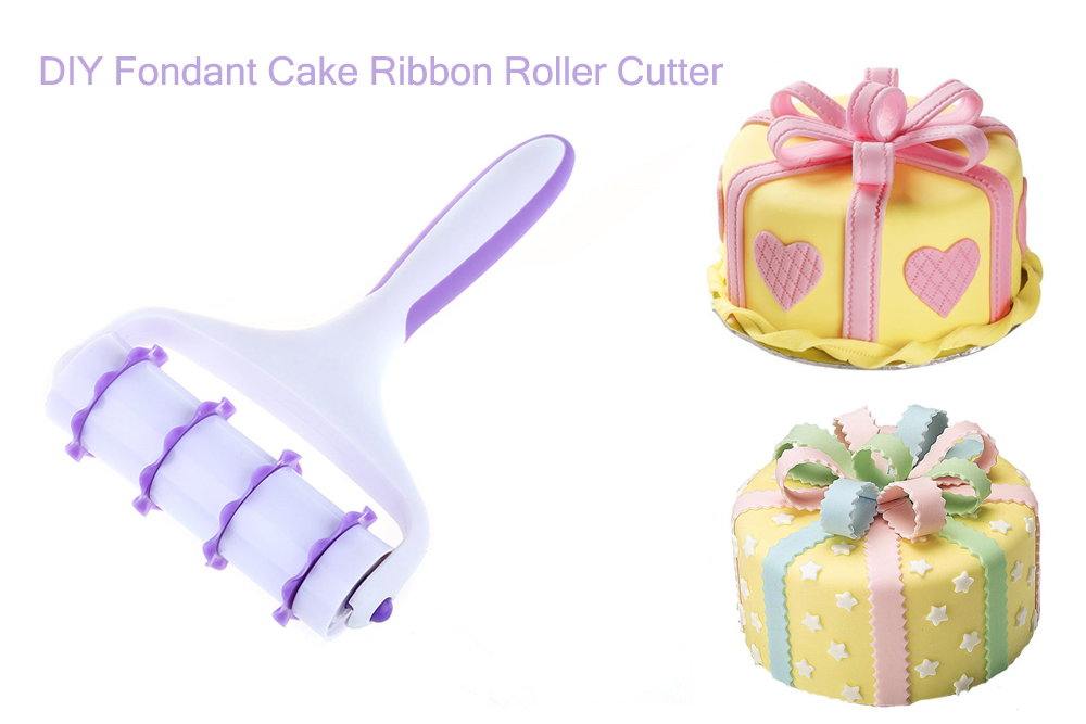 DIY Fondant Cake Ribbon Roller Cutter Decorating Baking Pastry Embosser Set