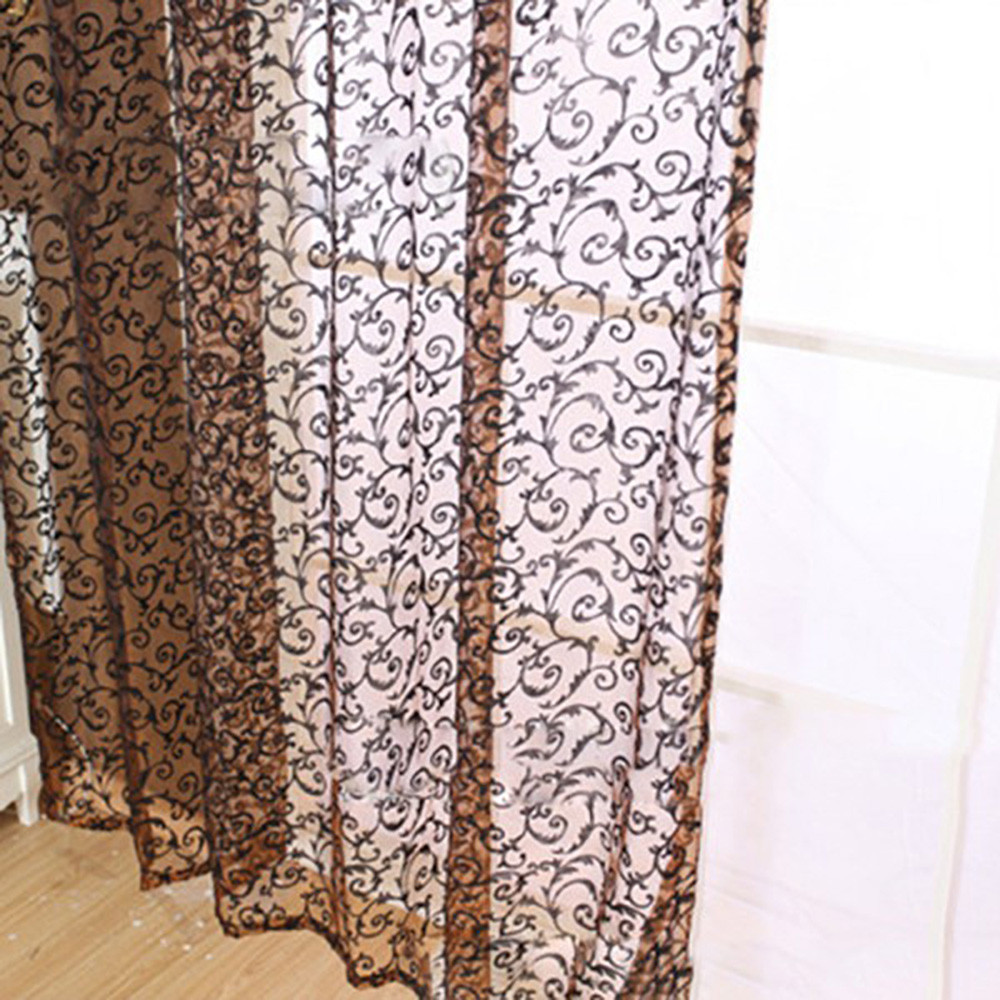 100 x 270cm Flocking Floral Printed Sheer Wall Room Divider Window Curtain