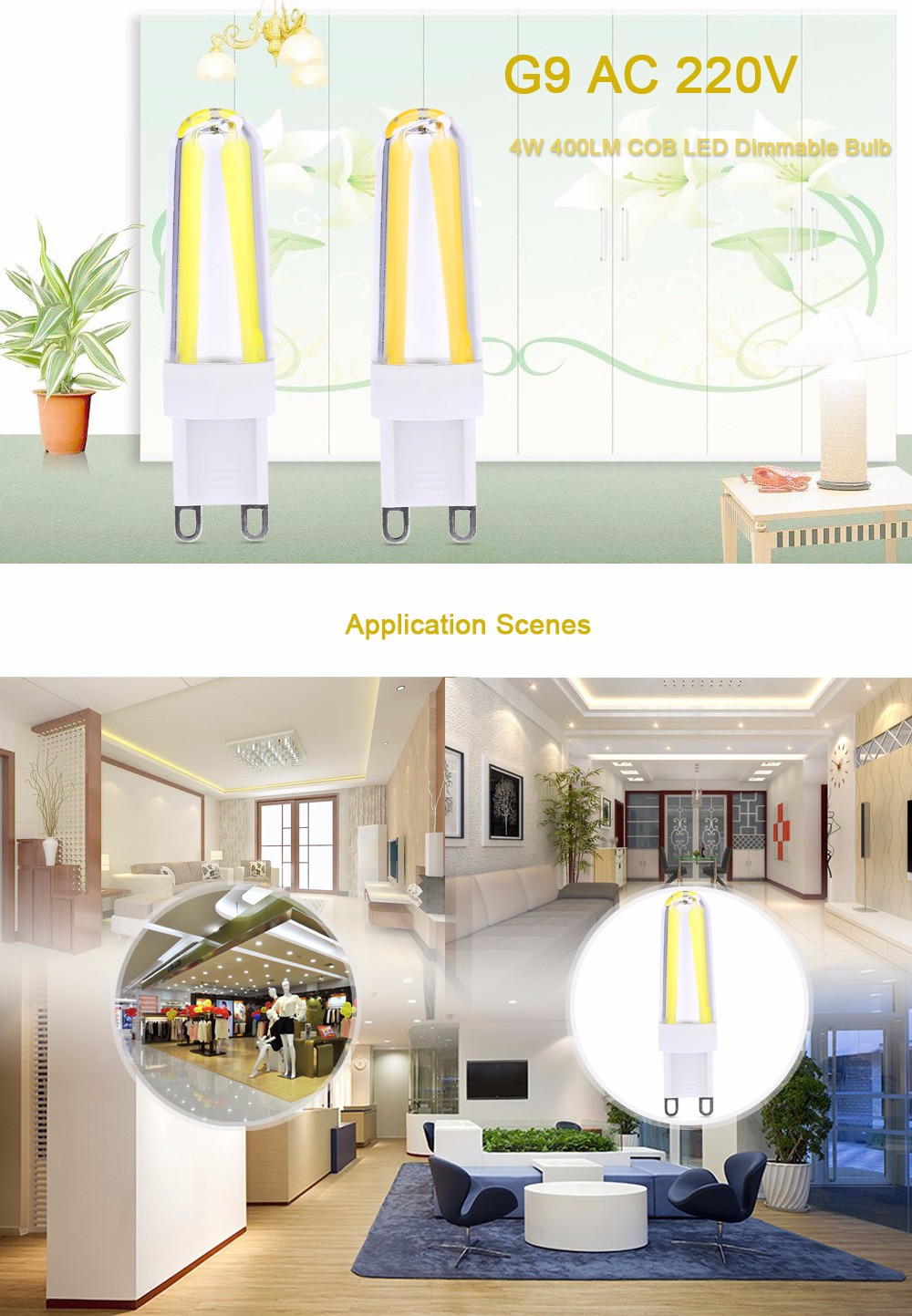 G9 AC 220V 4W 400LM COB LED Dimmable Bulb Spotlight with 4 LEDs