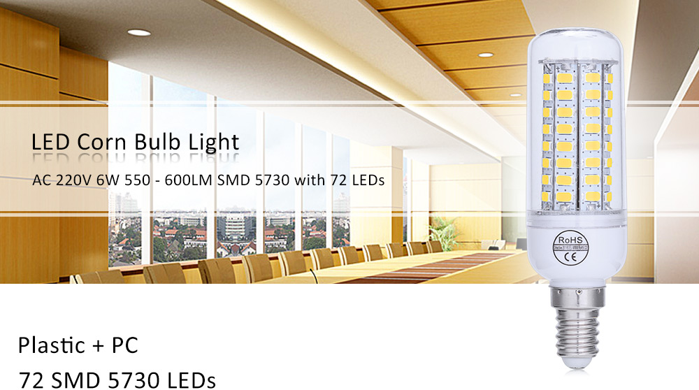 AC 220V G9 6W 550 - 600LM SMD 5730 LED Corn Bulb Light with 72 LEDs