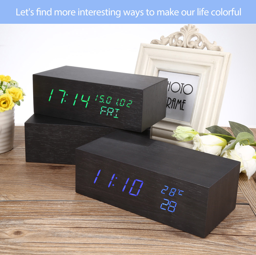 Creative Wooden LED Clock Temperature Display Perpetual Calendar
