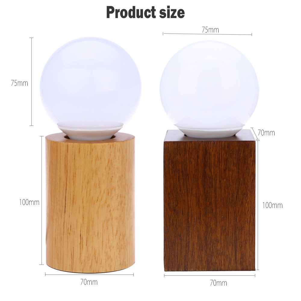 E27 Modern Minimalist Black Peach Wood Lamp Round Table Lamp with LED Bulb