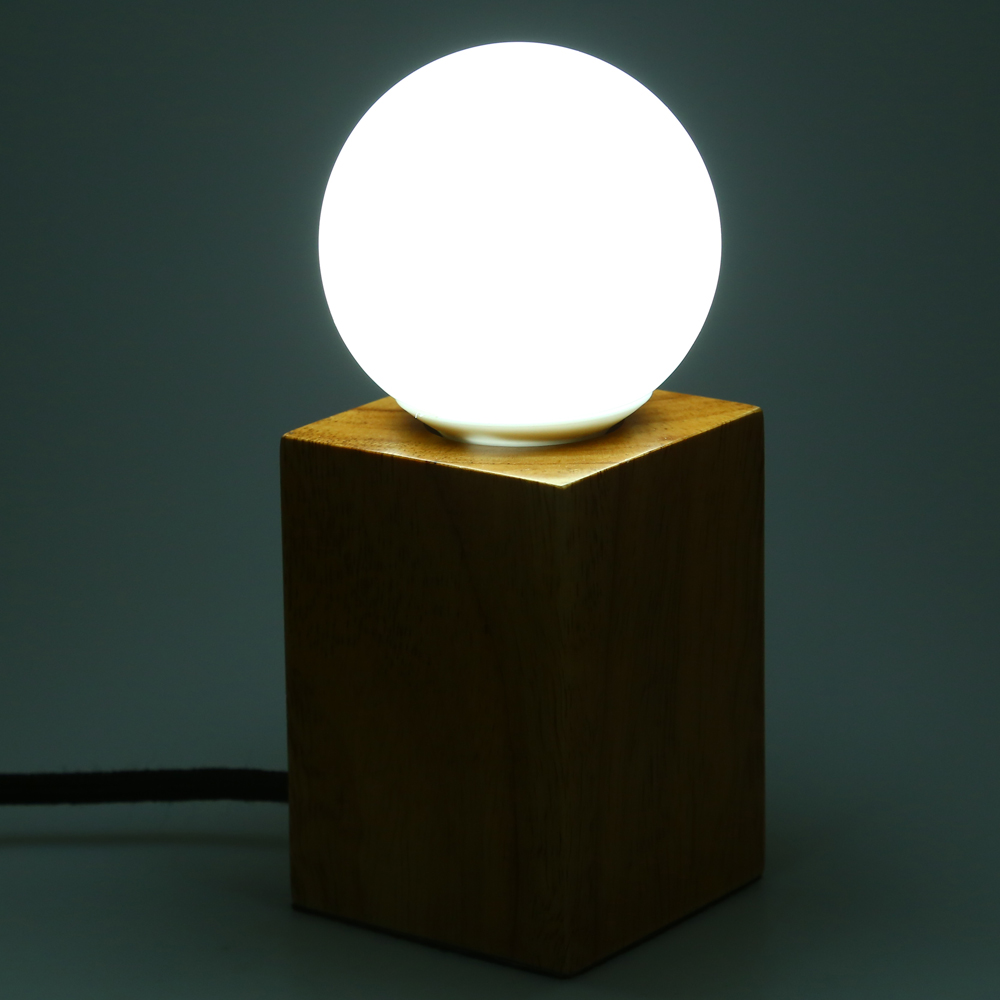E27 Modern Minimalist Black Peach Wood Lamp Round Table Lamp with LED Bulb
