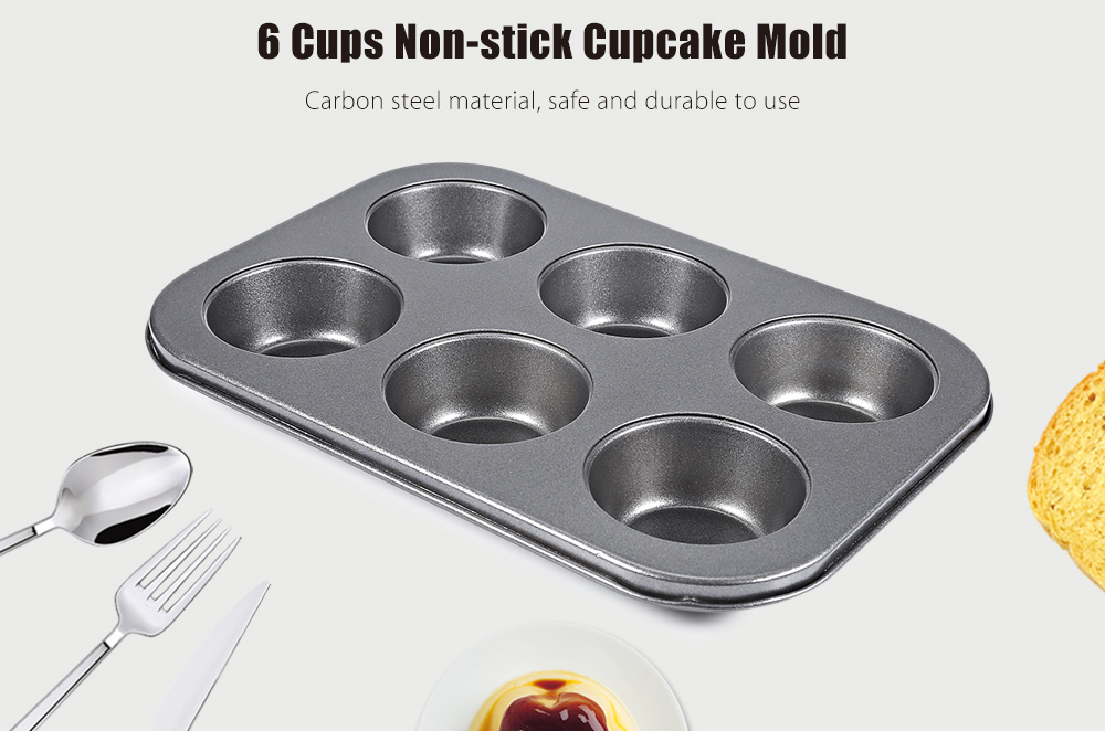 6 Cups Non-stick Steel Muffin Cupcake Pan Mold for Egg Tart Baking Tool