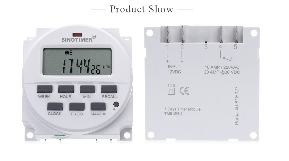 SINOTIMER 12V Digital Multipurpose Programmable Control Power Timer Switch