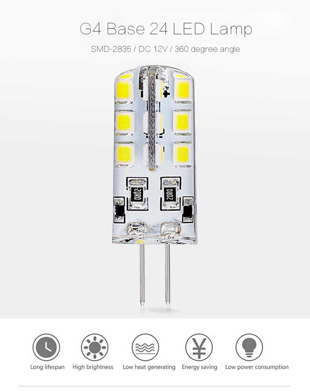 10pcs 1.8 - 2.2W G4 Base 24 LED Lamp DC 12V Warm White Light Undimmable 360 Degrees Beam Angle
