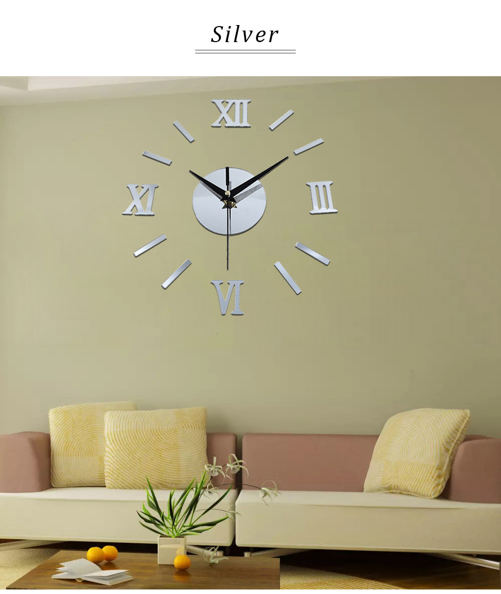 Roman Numerals Mirror Effect Sticker DIY Wall Clock Home Decoration