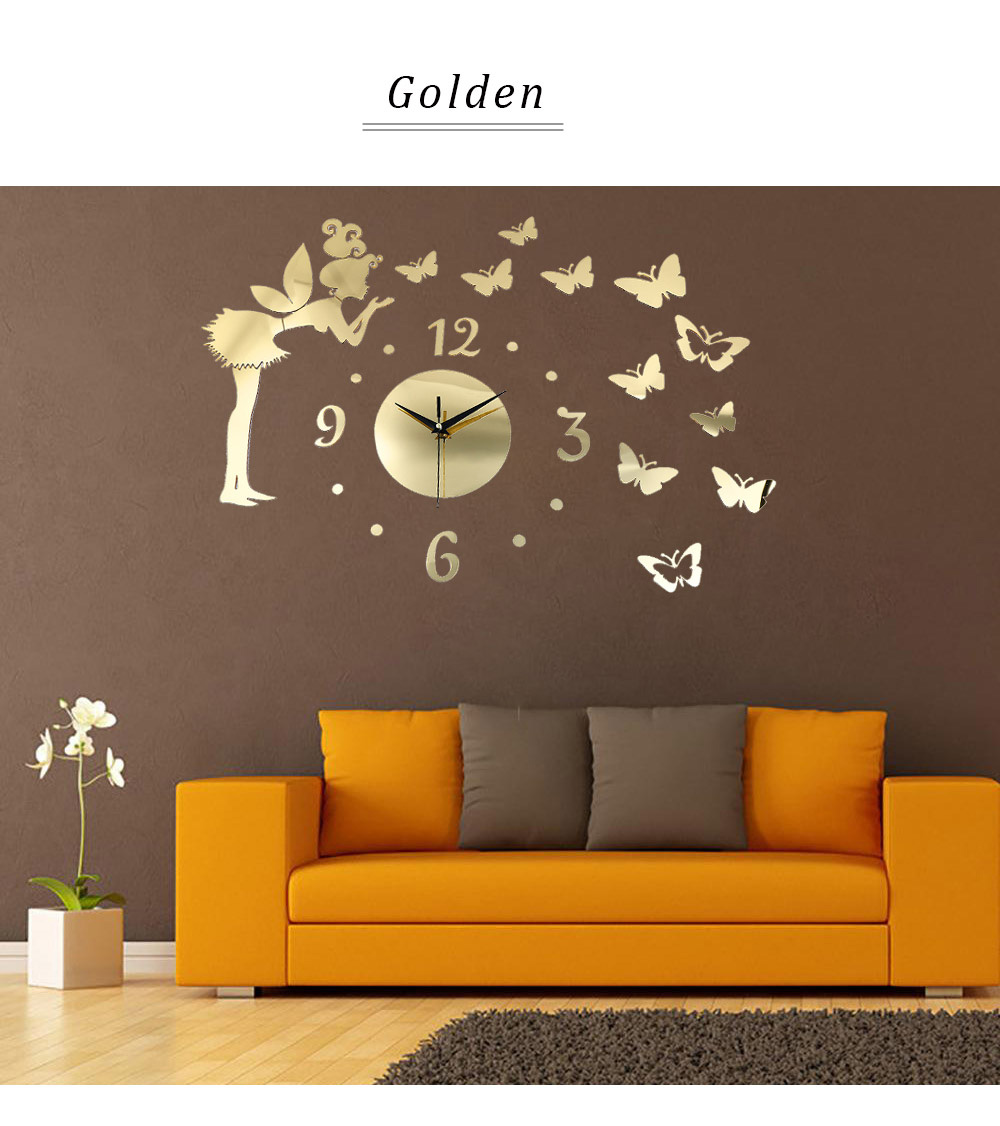 Butterfly Elf Mirror Effect Sticker DIY Wall Clock Home Decoration