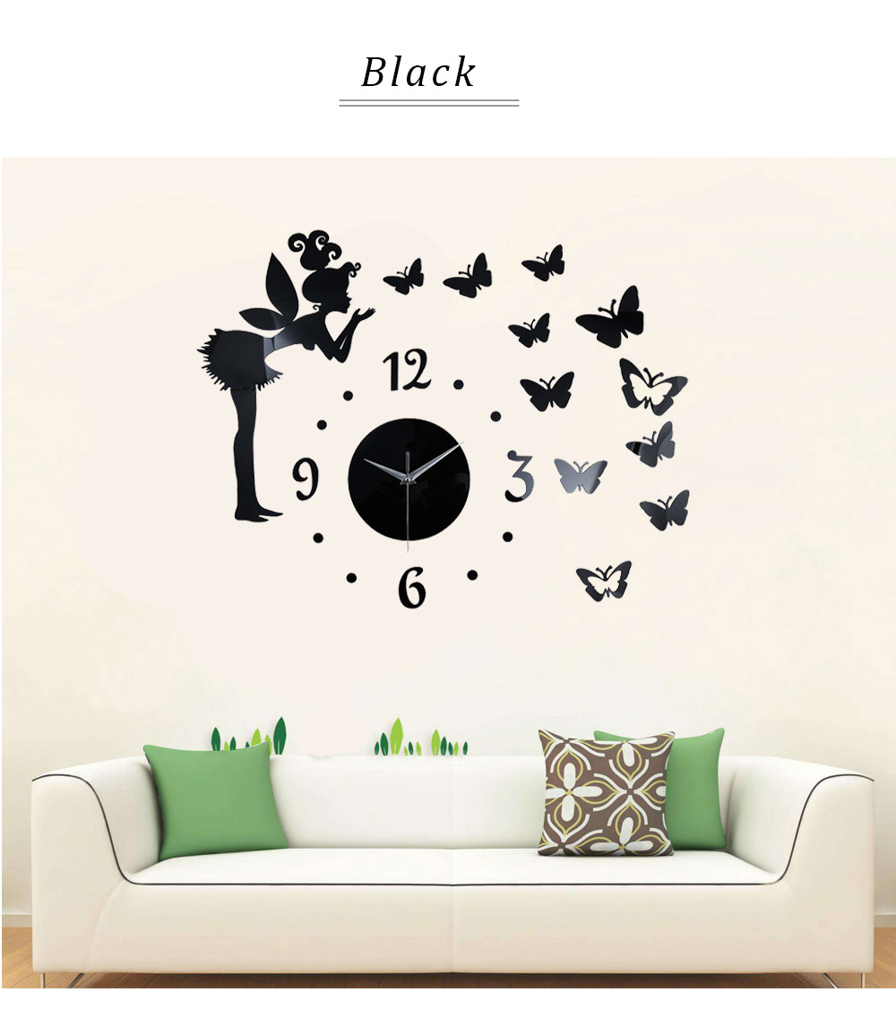 Butterfly Elf Mirror Effect Sticker DIY Wall Clock Home Decoration