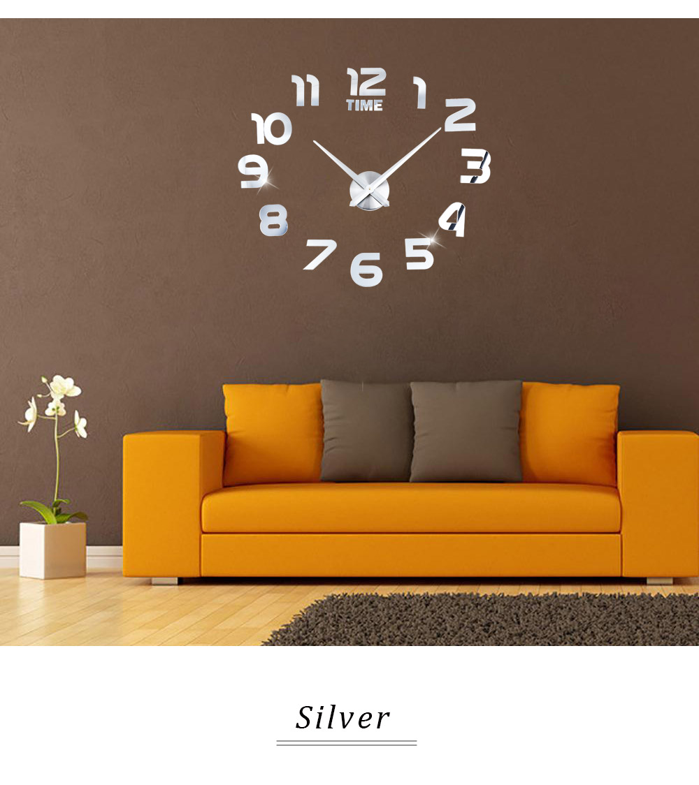 Large DIY Wall Clock 3D Mirror Effect Stickers Home Decoration