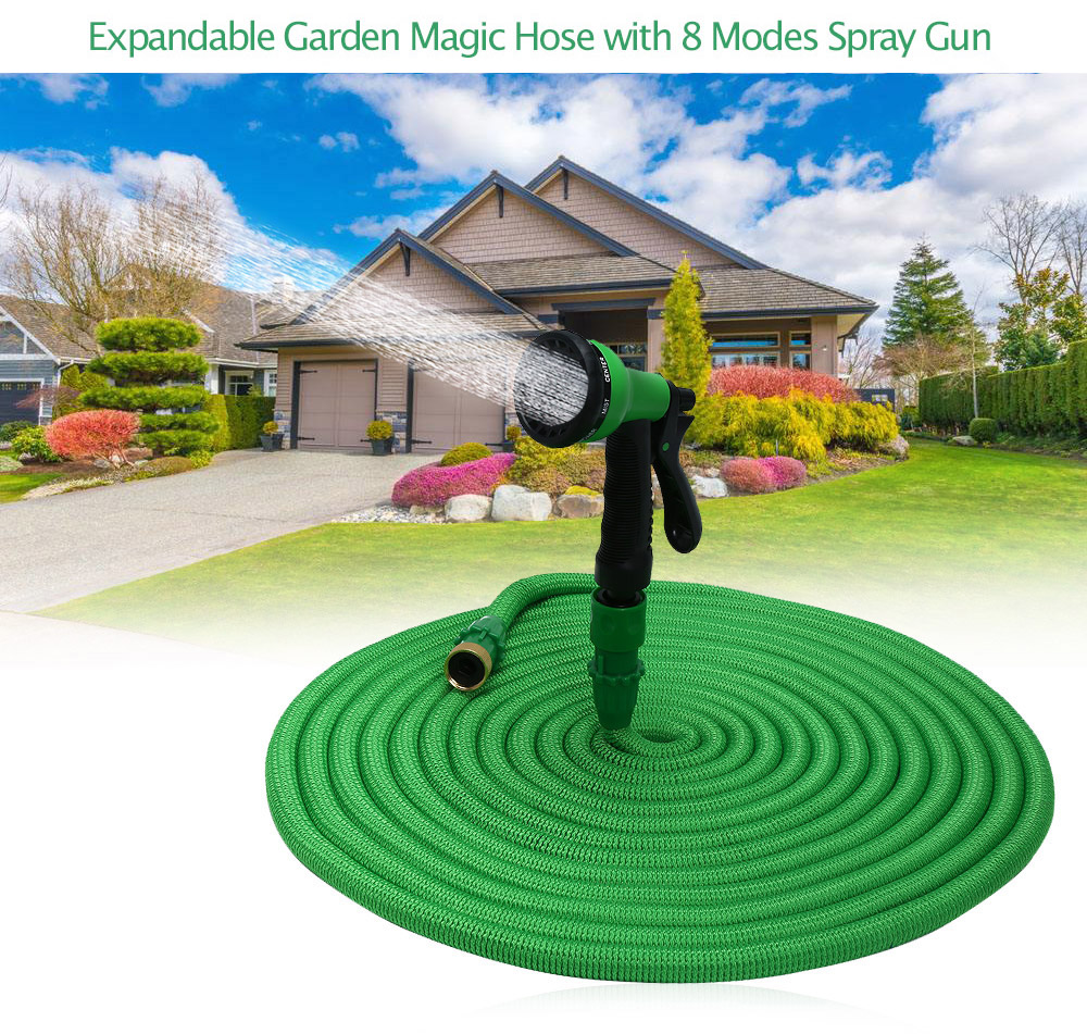 Expandable Garden Magic Hose Water Pipe with 8 Modes Spray Gun
