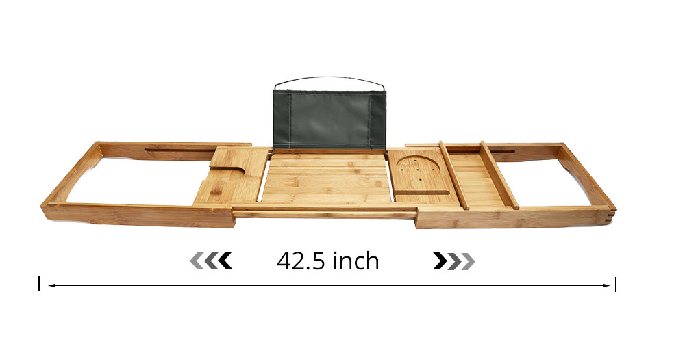 Luxury Extendable Bamboo Bathtub Caddy Tray for Mug Cellphone Tablet PC