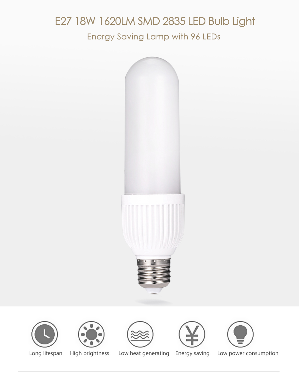 AC 220V ( 180 - 230V ) E27 18W 1620LM SMD 2835 LED Bulb Light Energy Saving Lamp with 96 LEDs