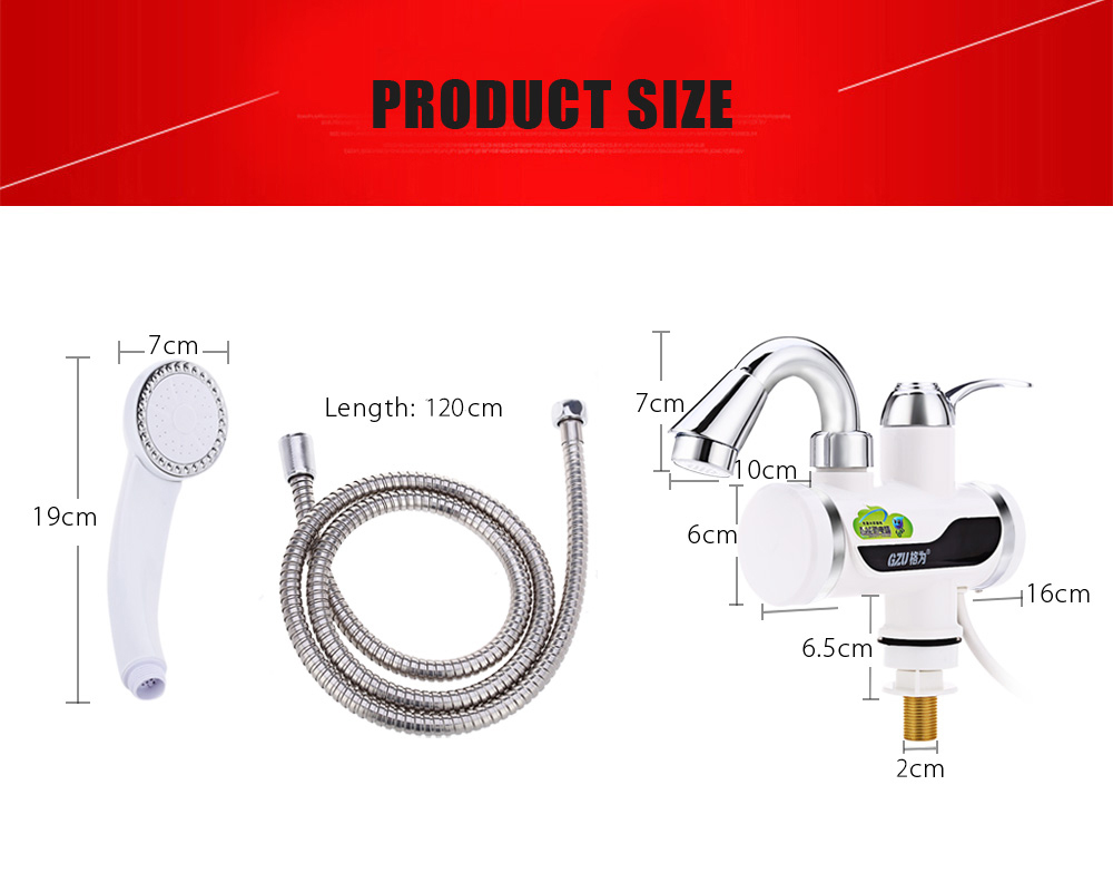 GZU ZM - D4 Instant Electric Water Heater Kitchen Bathroom LCD Temperature Display Heating Faucet with Shower Head
