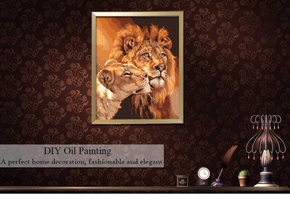 Two Lions DIY Digital Oil Hand Painting Wall Decoration
