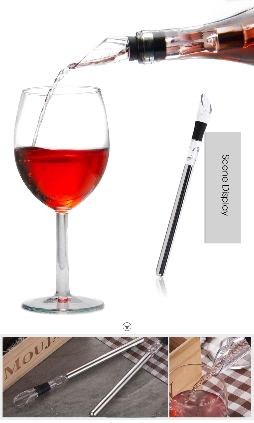 3 in 1 Stainless Steel Wine Chiller Stick with Aerator and Pourer for Whiskey Champagne