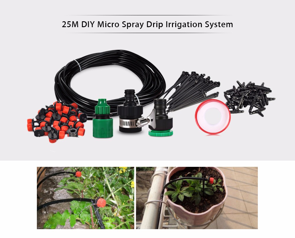 25M DIY Micro Spray Drip Irrigation System Plant Garden Hose Watering Kits