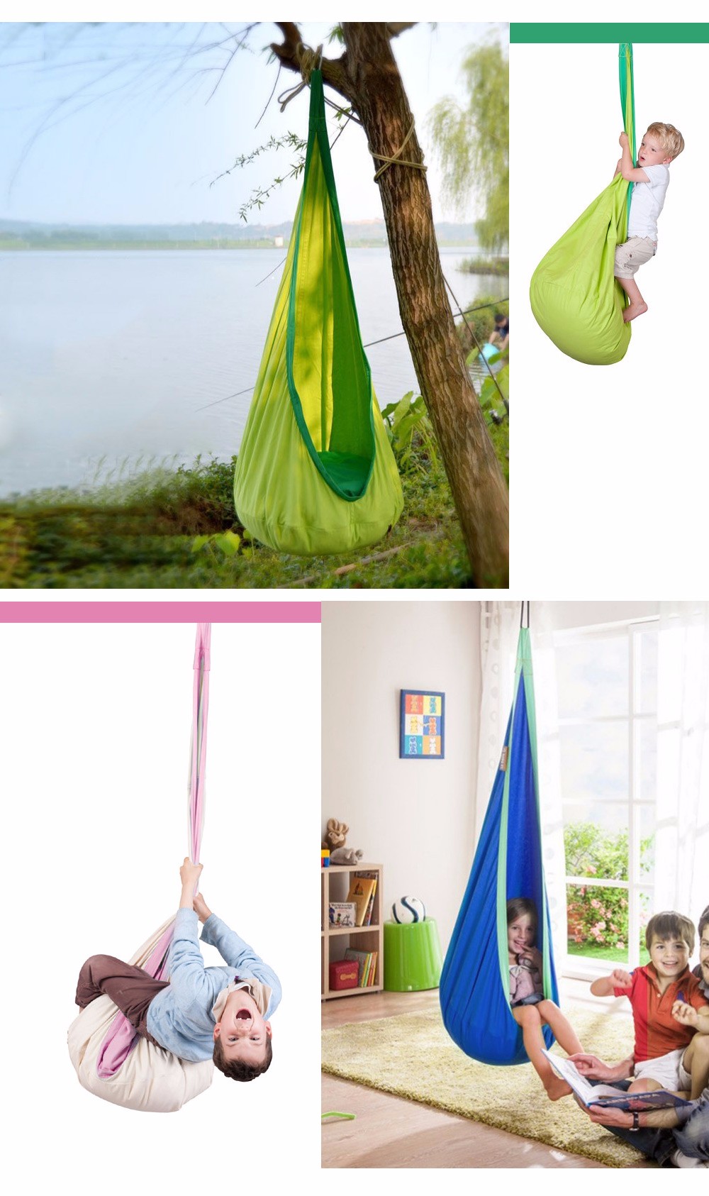 Children Cotton Hammock Baby Pod Swing Chair Kid Hanging Seat with Inflatable Cushion