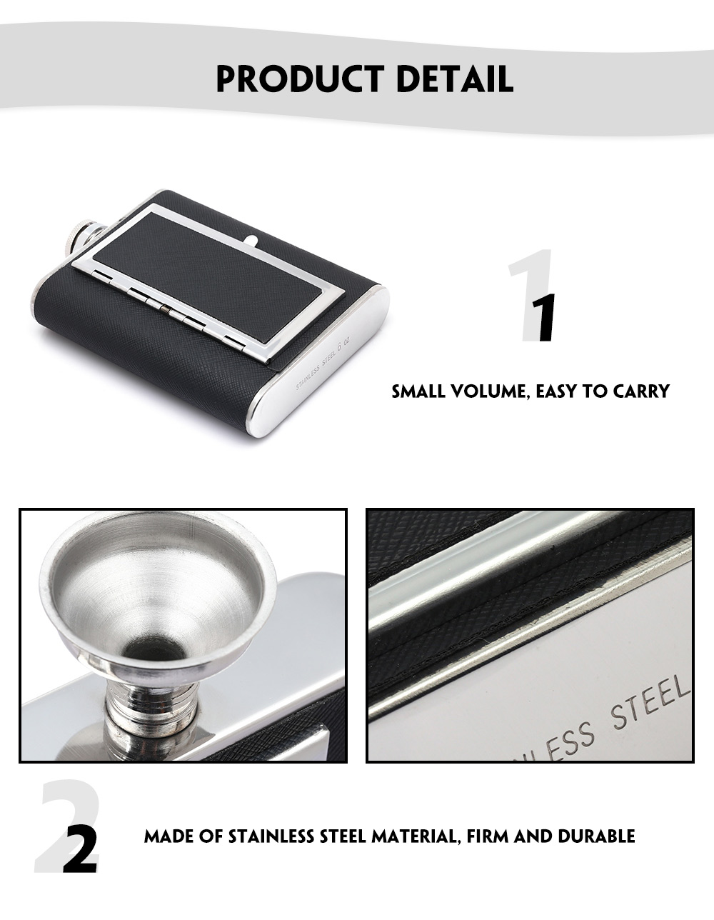 6oz Portable Stainless Steel Flagon Cigarette Case Dual-purpose Hip Flask