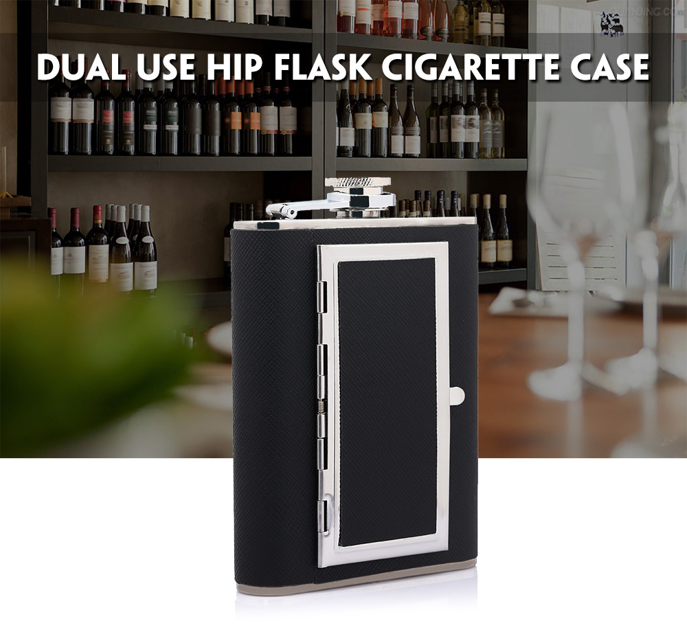 6oz Portable Stainless Steel Flagon Cigarette Case Dual-purpose Hip Flask