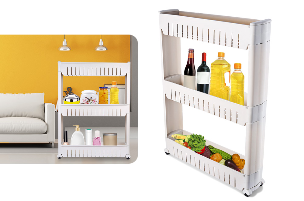 3-tier Gap Storage Slim Slide Out Tower Rack Shelf with Wheels for Laundry Bathroom Kitchen
