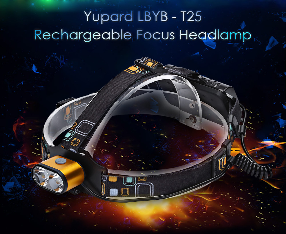 Yupard LBYB - T25 3 Modes Waterproof USB Rechargeable Focus Headlamp Cree XM - T6 LED Flashlight for Outdoor Sports Fishing Camping Biking Road Trip