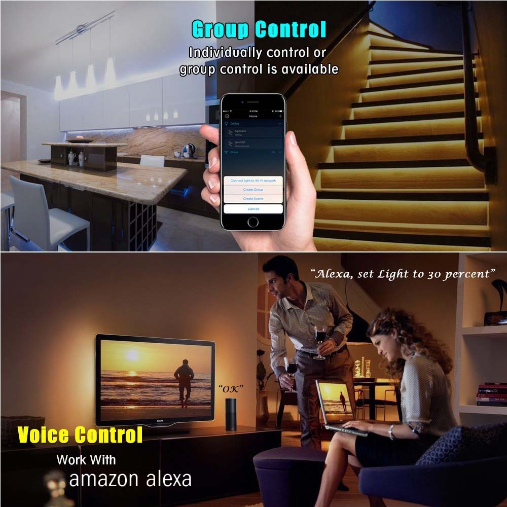 Supli Wifi Smart Controlled LED Strip Light with DC12V Power Supply Waterproof 5050 10m 600LEDs RGB