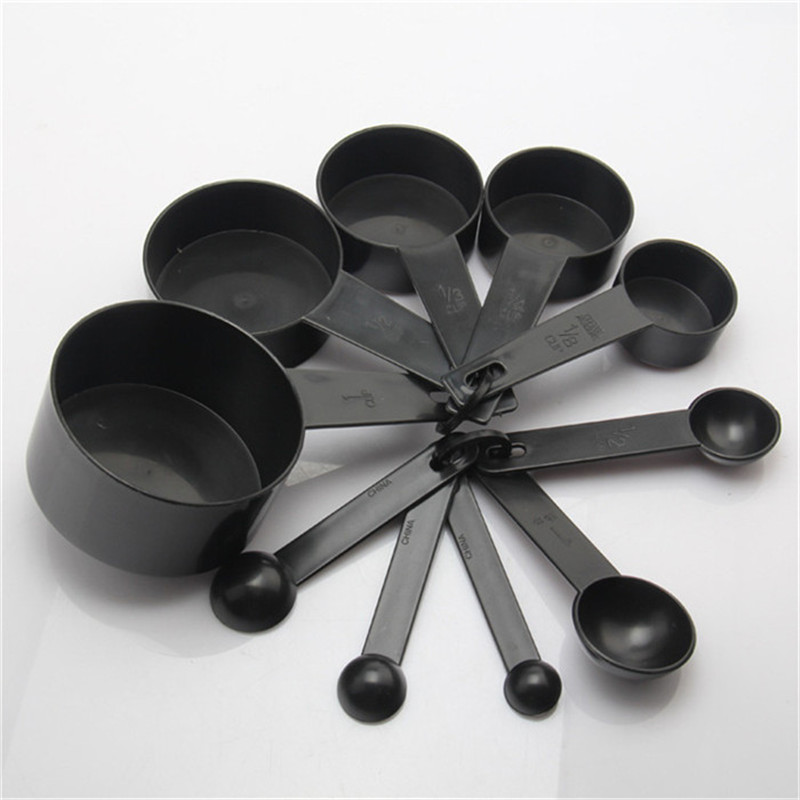 Black Plastic Measuring Cups 10PCS / LOT Measuring Spoon Kitchen Tools for Baking Coffee Tea