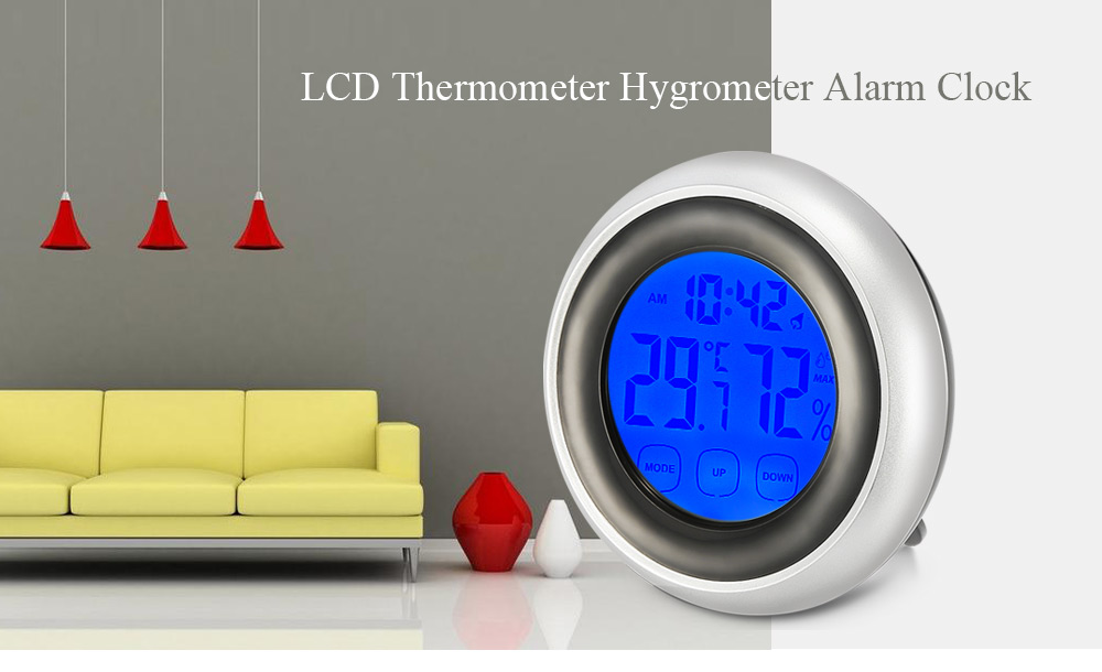 LCD Indoor Thermometer Gauge Hygrometer Digital Alarm Clock