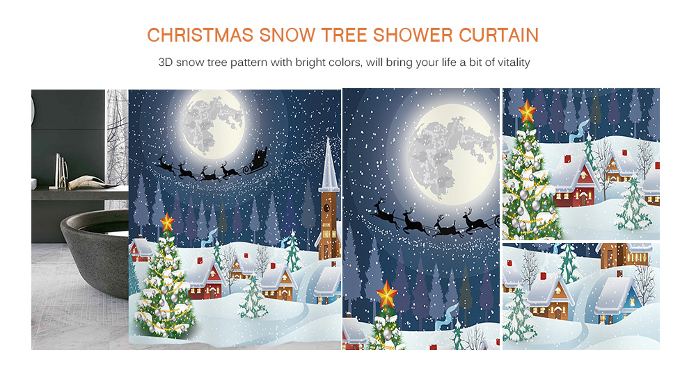 Christmas Snowtree 3D Printing Shower Curtain Waterproof Mildew Resistant Fabric 180 x 180cm
