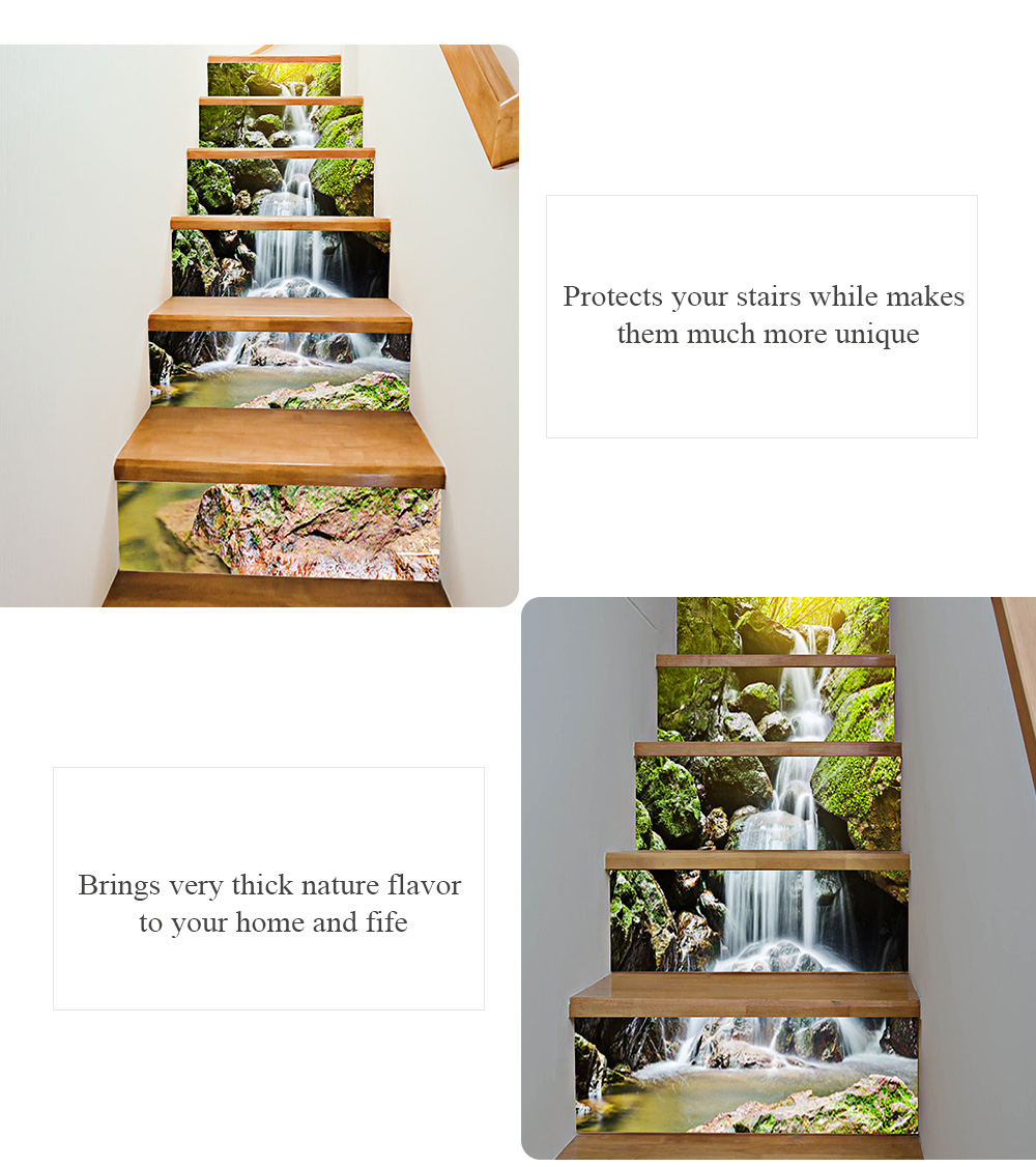 3D Waterfall Stone Stair Stickers Waterproof Wallpaper Home Decorations 7.1 x 39.4 inch 13pcs