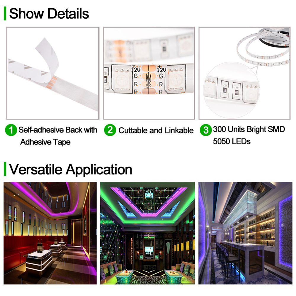 KWB LED Strip Light 5050SMD RGB 300-LED 10M with 44 Key Controller and 6A Adapter