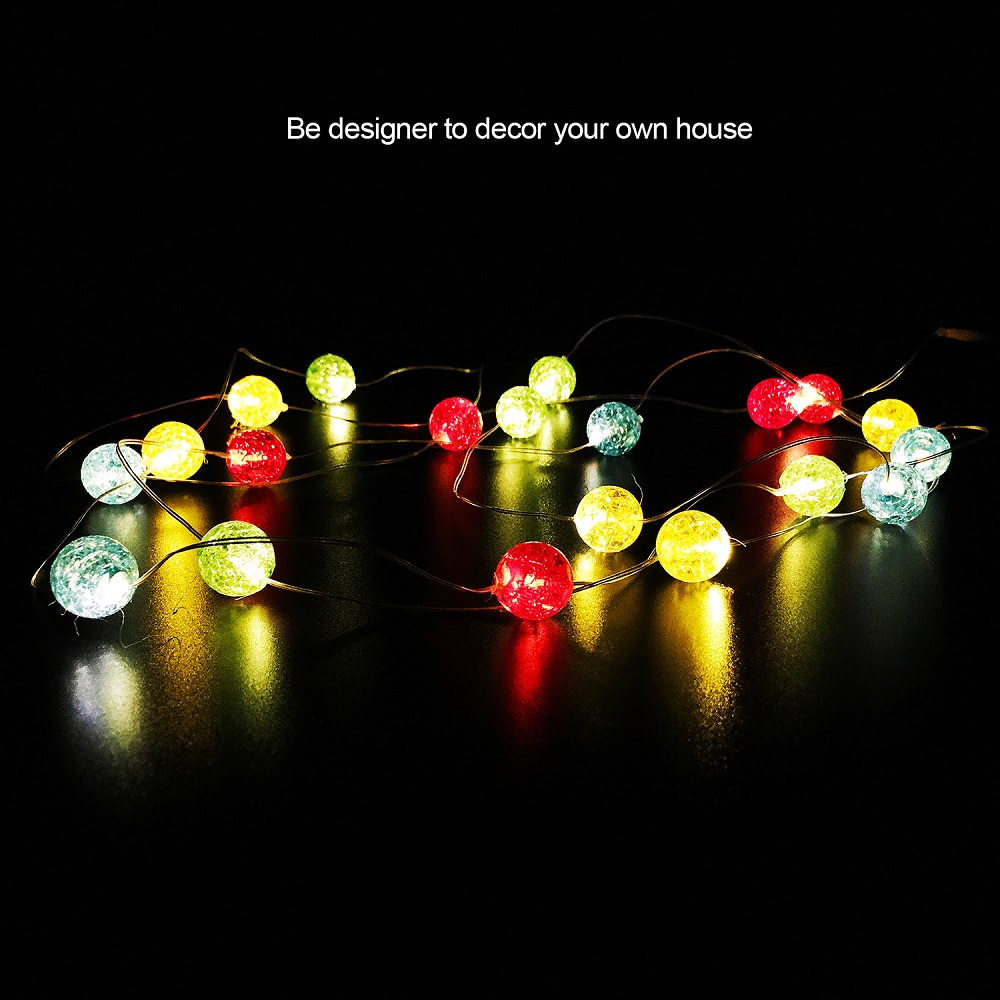 Color Glass Beads Shape String Lights for Patio Micro 2M 20-LED Timer Control Waterproof Battery Powered 5V