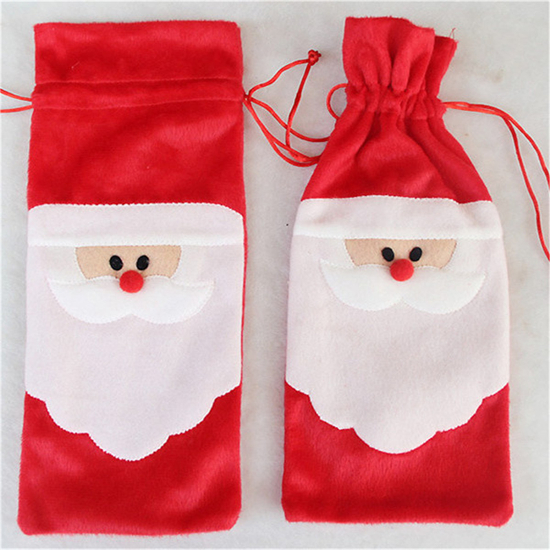 Santa Claus 1 Piece Red Wine Bottle Cover Bags Christmas Dinner Table Decoration Home Party