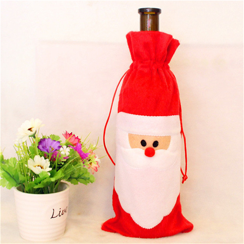 Santa Claus 1 Piece Red Wine Bottle Cover Bags Christmas Dinner Table Decoration Home Party