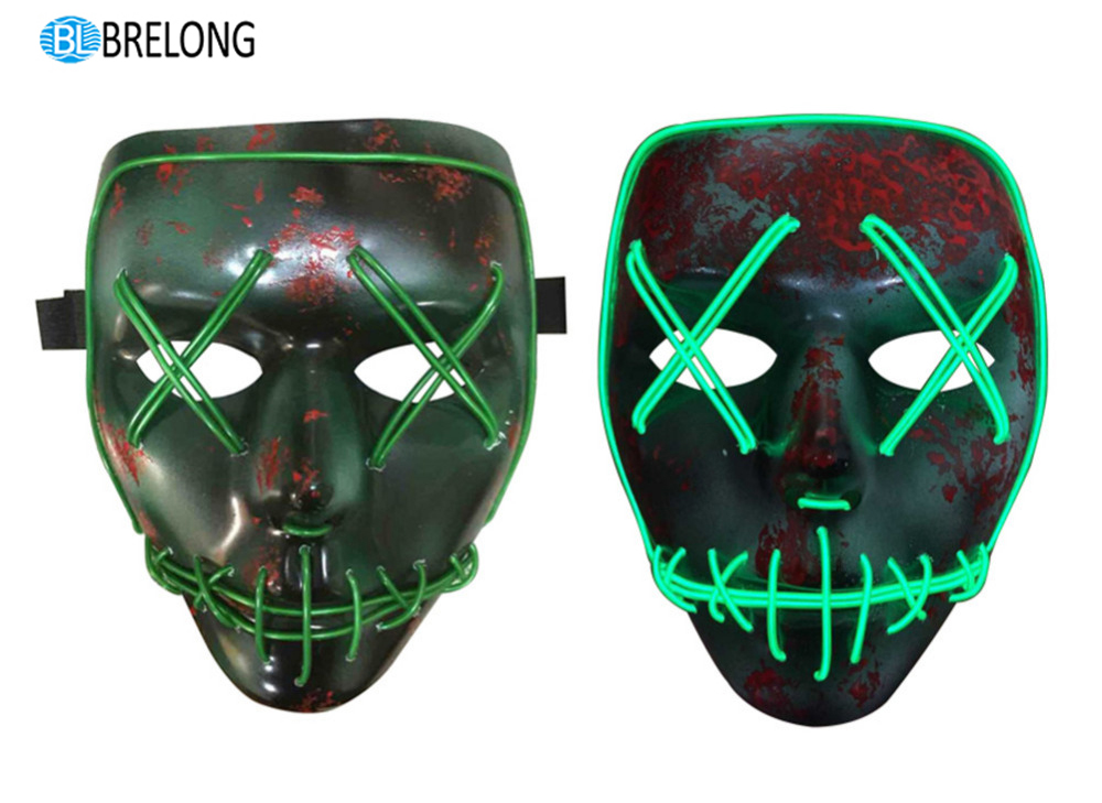 BRELONG Halloween Mask Green Full Blood Horror EL Cold Light for Make-up Party