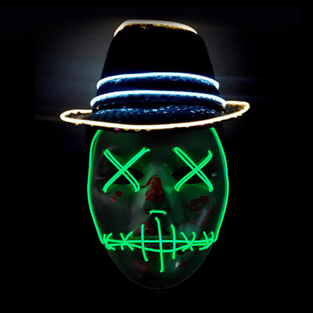 BRELONG Halloween Mask Green Full Blood Horror EL Cold Light for Make-up Party