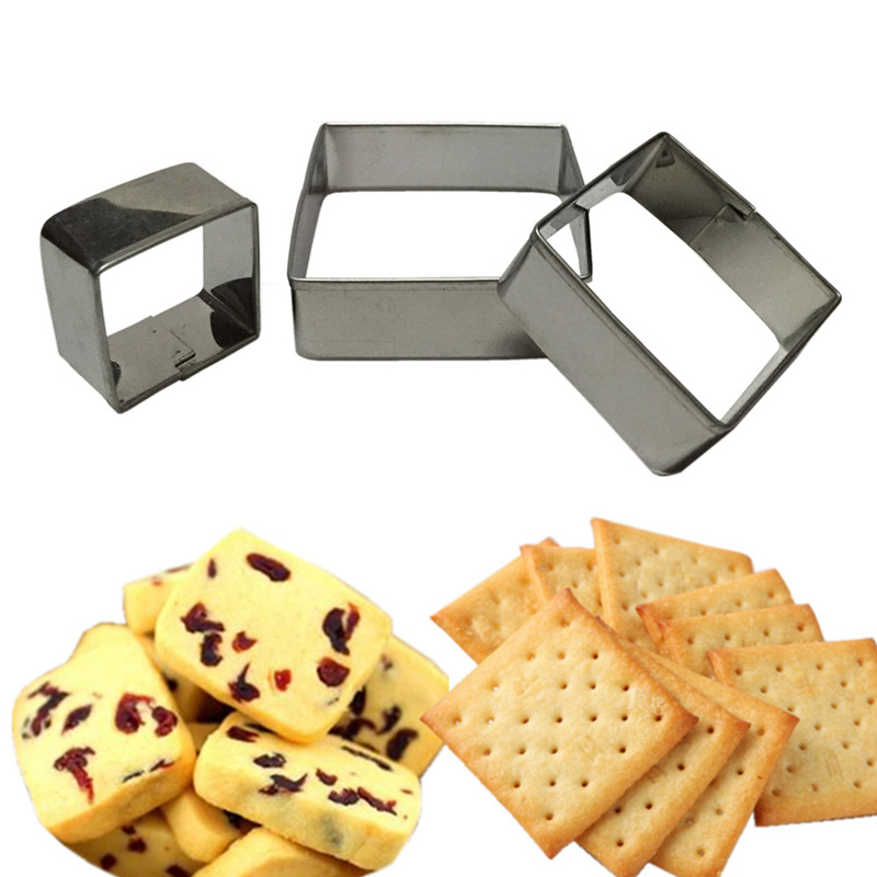 WS Stainless Steel Square Mousse Ring 3D Biscuit Cookie Cutter Mold DIY Baking Pastry Tools 3PCS